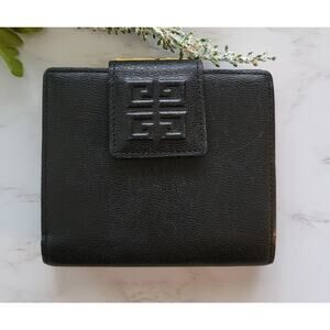 AUTHENTIC GIVENCHY COMPACT BLACK LEATHER BIFOLD WALLET 4G EMBLEM